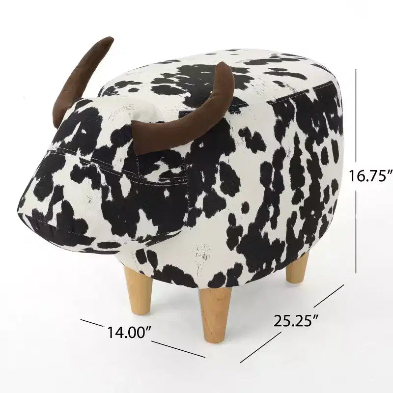 GDFStudio Moria Modern Rubber Wood Velvet Cow Ottoman