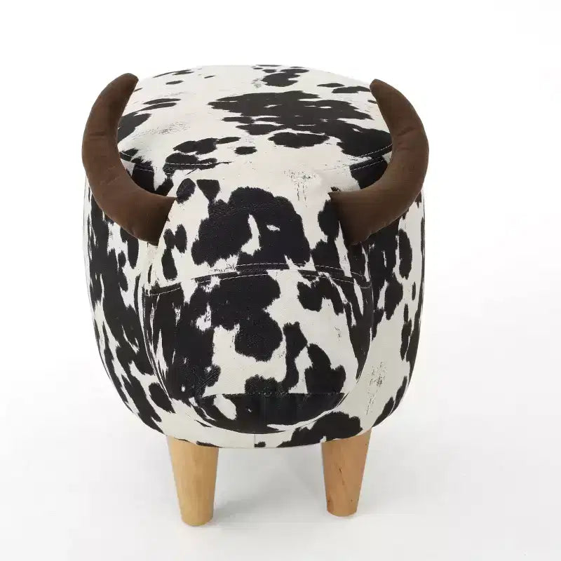 GDFStudio Moria Modern Rubber Wood Velvet Cow Ottoman
