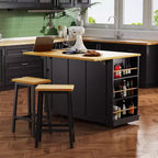 Kitchen Island with Drop Leaf, Power Outlet, Door Storage, Rolling Cart on 5 Wheels with 5 Open Side Racks for Kitchen & Dining Room.