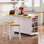 Kitchen Island with Drop Leaf, Power Outlet, Door Storage, Rolling Cart on 5 Wheels with 5 Open Side Racks for Kitchen & Dining Room.