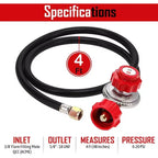 GasOne Propane Regulator 4 ft High Pressure 0-20 PSI Adjustable Regulator with hose QCC-1 type, Red