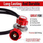 GasOne Propane Regulator 4 ft High Pressure 0-20 PSI Adjustable Regulator with hose QCC-1 type, Red