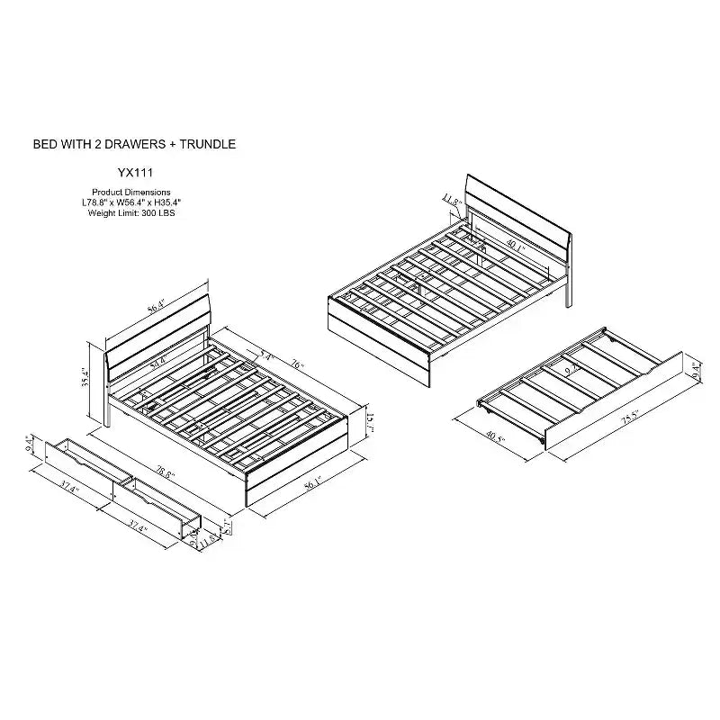 Whisen Modern Twin Bed Frame For White High Gloss Headboard and Footboard with Trundle or Drawers, Space-Saving Design