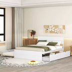 Whisen Modern Twin Bed Frame For White High Gloss Headboard and Footboard with Trundle or Drawers, Space-Saving Design