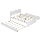 Whisen Modern Twin Bed Frame For White High Gloss Headboard and Footboard with Trundle or Drawers, Space-Saving Design
