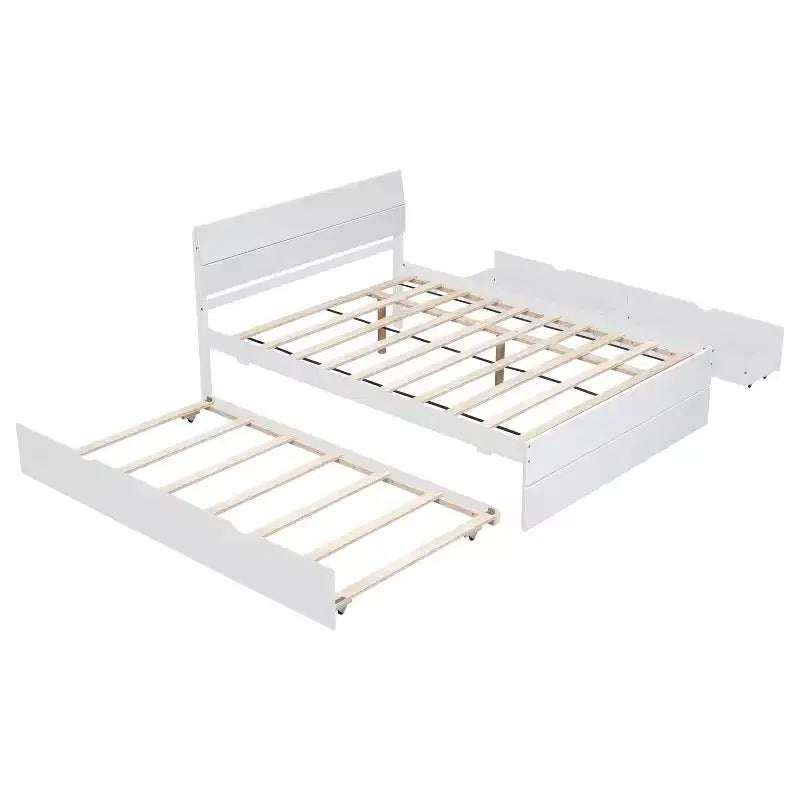 Whisen Modern Twin Bed Frame For White High Gloss Headboard and Footboard with Trundle or Drawers, Space-Saving Design