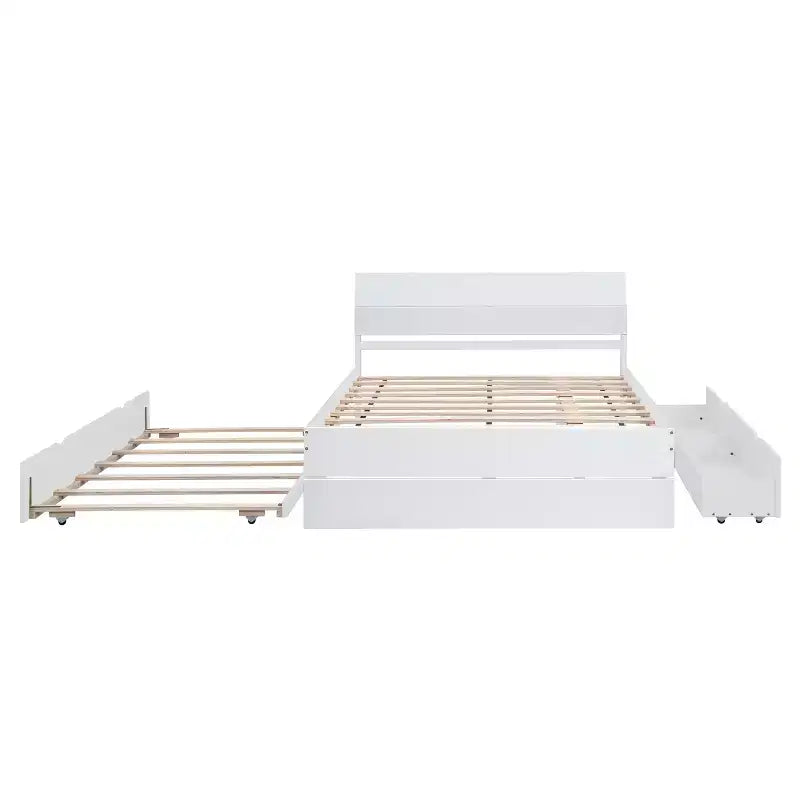 Whisen Modern Twin Bed Frame For White High Gloss Headboard and Footboard with Trundle or Drawers, Space-Saving Design