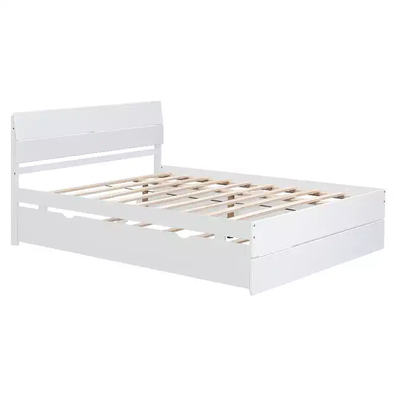 Whisen Modern Twin Bed Frame For White High Gloss Headboard and Footboard with Trundle or Drawers, Space-Saving Design