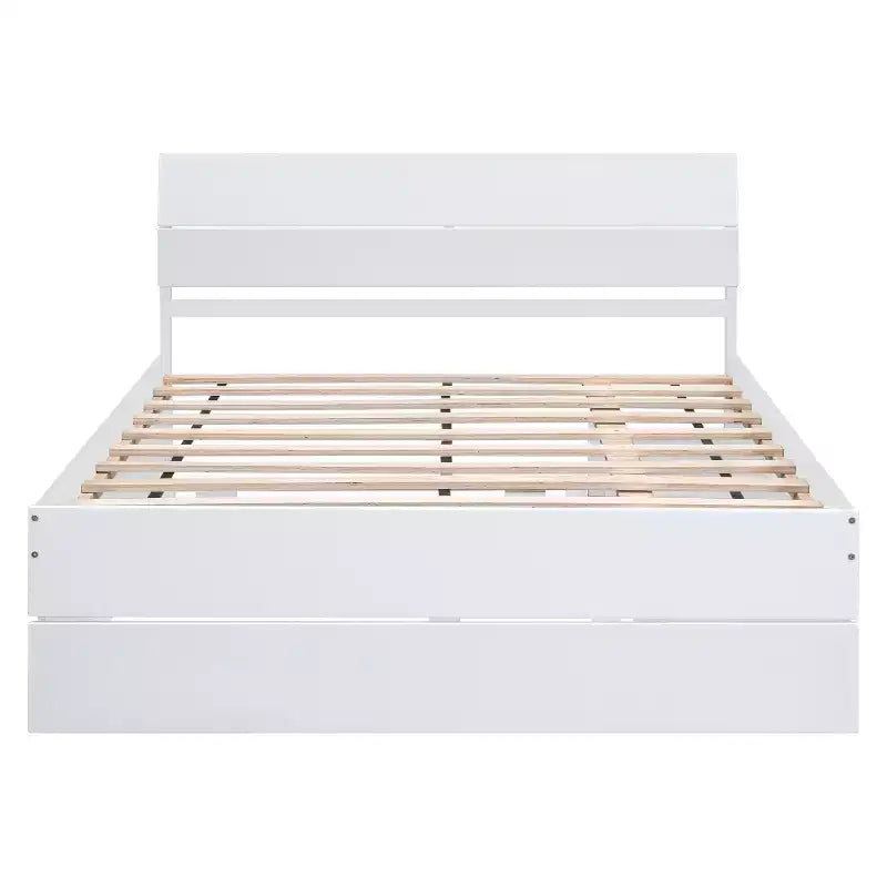 Whisen Modern Twin Bed Frame For White High Gloss Headboard and Footboard with Trundle or Drawers, Space-Saving Design