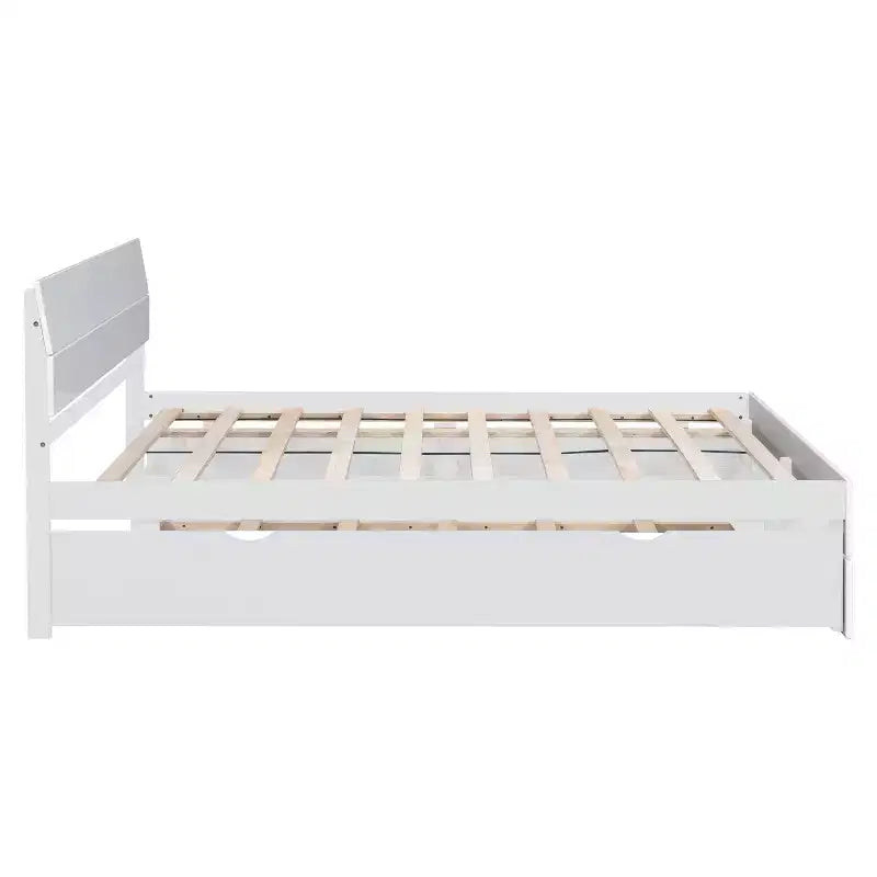 Whisen Modern Twin Bed Frame For White High Gloss Headboard and Footboard with Trundle or Drawers, Space-Saving Design