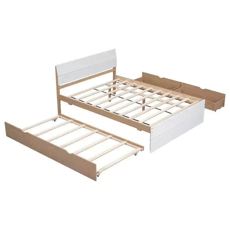 Whisen Modern Twin Bed Frame For White High Gloss Headboard and Footboard with Trundle or Drawers, Space-Saving Design