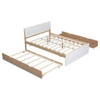 Whisen Modern Twin Bed Frame For White High Gloss Headboard and Footboard with Trundle or Drawers, Space-Saving Design