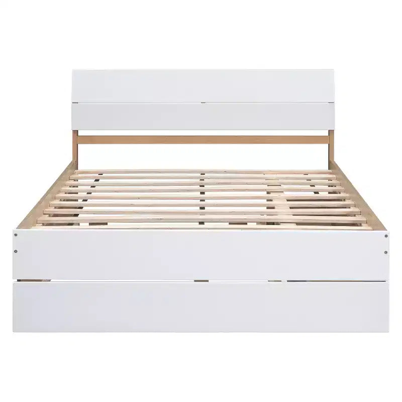 Whisen Modern Twin Bed Frame For White High Gloss Headboard and Footboard with Trundle or Drawers, Space-Saving Design