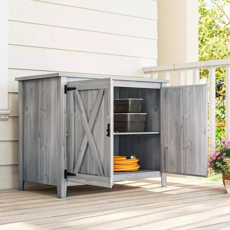 Outsunny Wood Outdoor Storage Cabinet, Compact Garden Shed Potting Shed with Shelf and Double Doors