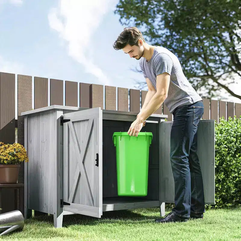 Outsunny Wood Outdoor Storage Cabinet, Compact Garden Shed Potting Shed with Shelf and Double Doors