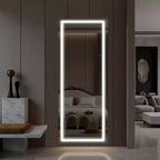 LED Aluminum Frameless Silver Full-Body Mirror with Round Corners