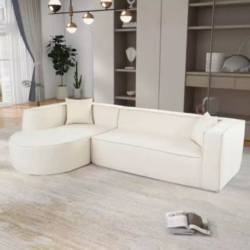Modern L-shaped sectional sofa with sponge filling, elegant curve, chenille fabric, 2 pillows, for LR/Study.