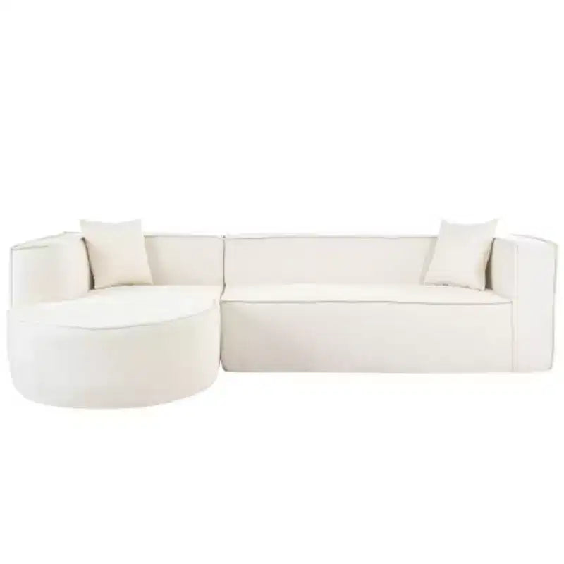 Modern L-shaped sectional sofa with sponge filling, elegant curve, chenille fabric, 2 pillows, for LR/Study.