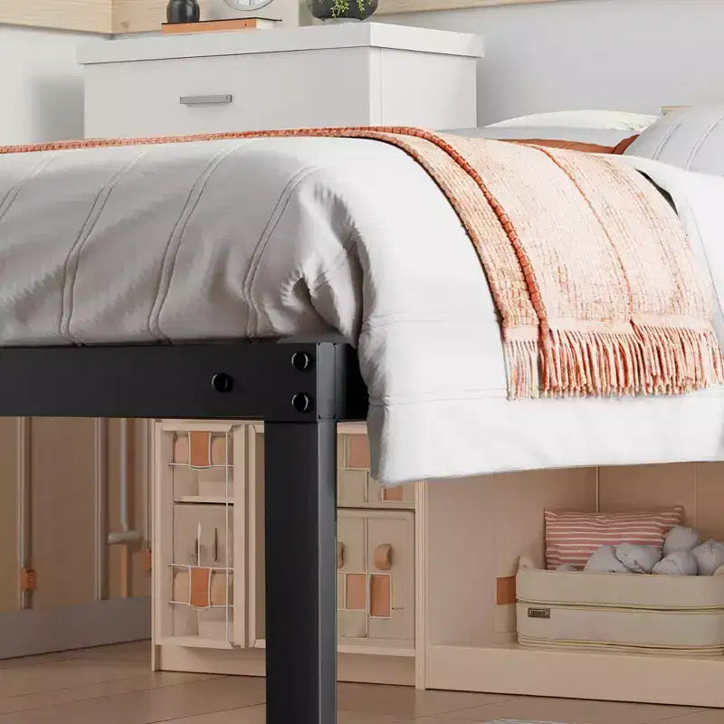 Twin size heavy metal bedstead, with strong steel plate support, does not need box spring