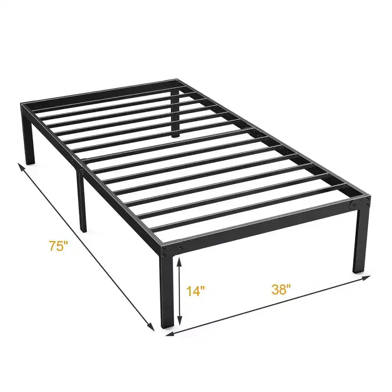 Twin size heavy metal bedstead, with strong steel plate support, does not need box spring