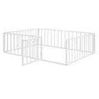 Full Size Metal Floor Bed Frame with Fence and Door, Black