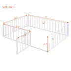 Full Size Metal Floor Bed Frame with Fence and Door, Black