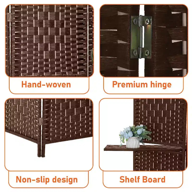 FDW Versatile 4/6 Panel Folding Room Divider Screen Divider Wooden Screen Folding Portable Partition with Built-in Shelves Stylish