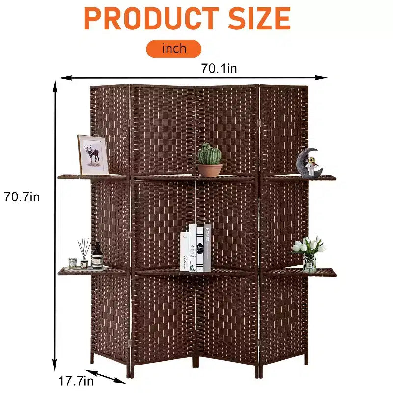 FDW Versatile 4/6 Panel Folding Room Divider Screen Divider Wooden Screen Folding Portable Partition with Built-in Shelves Stylish