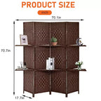 FDW Versatile 4/6 Panel Folding Room Divider Screen Divider Wooden Screen Folding Portable Partition with Built-in Shelves Stylish