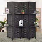 FDW Versatile 4/6 Panel Folding Room Divider Screen Divider Wooden Screen Folding Portable Partition with Built-in Shelves Stylish
