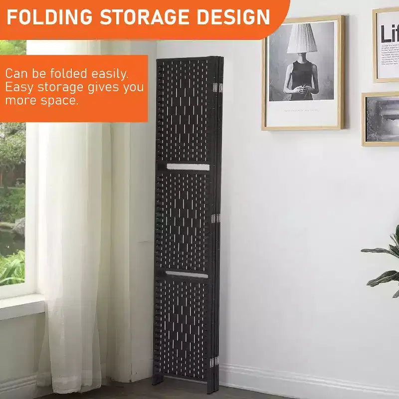 FDW Versatile 4/6 Panel Folding Room Divider Screen Divider Wooden Screen Folding Portable Partition with Built-in Shelves Stylish