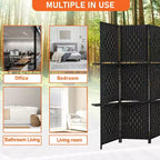 FDW Versatile 4/6 Panel Folding Room Divider Screen Divider Wooden Screen Folding Portable Partition with Built-in Shelves Stylish