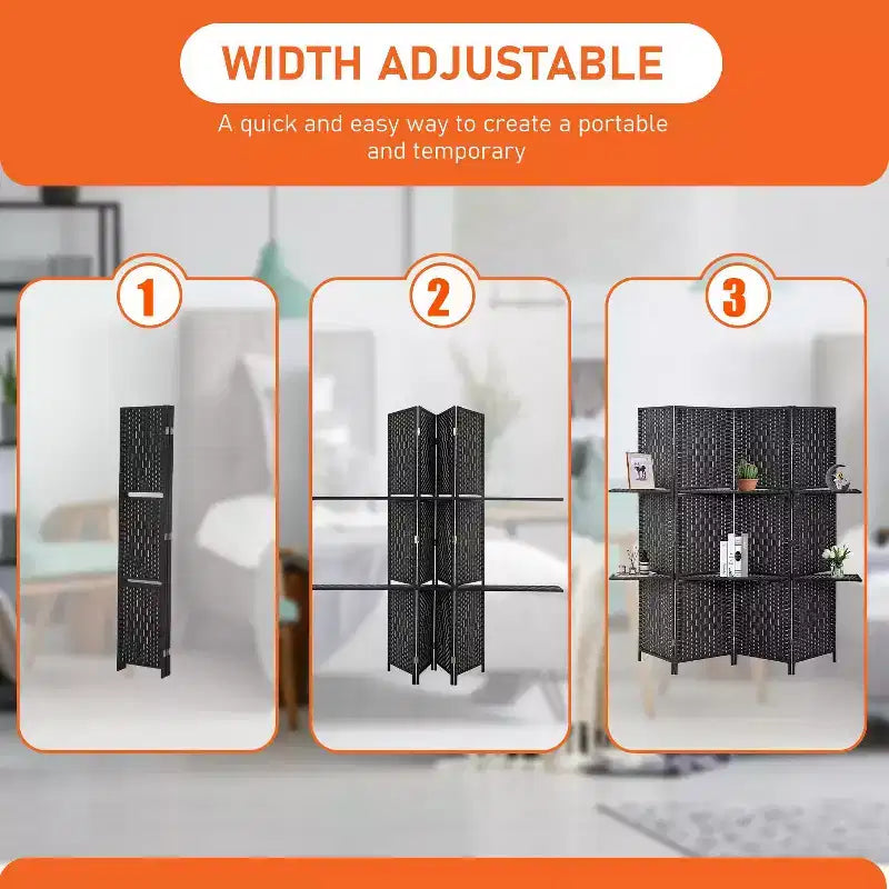 FDW Versatile 4/6 Panel Folding Room Divider Screen Divider Wooden Screen Folding Portable Partition with Built-in Shelves Stylish