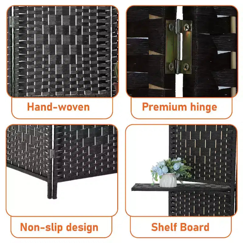 FDW Versatile 4/6 Panel Folding Room Divider Screen Divider Wooden Screen Folding Portable Partition with Built-in Shelves Stylish