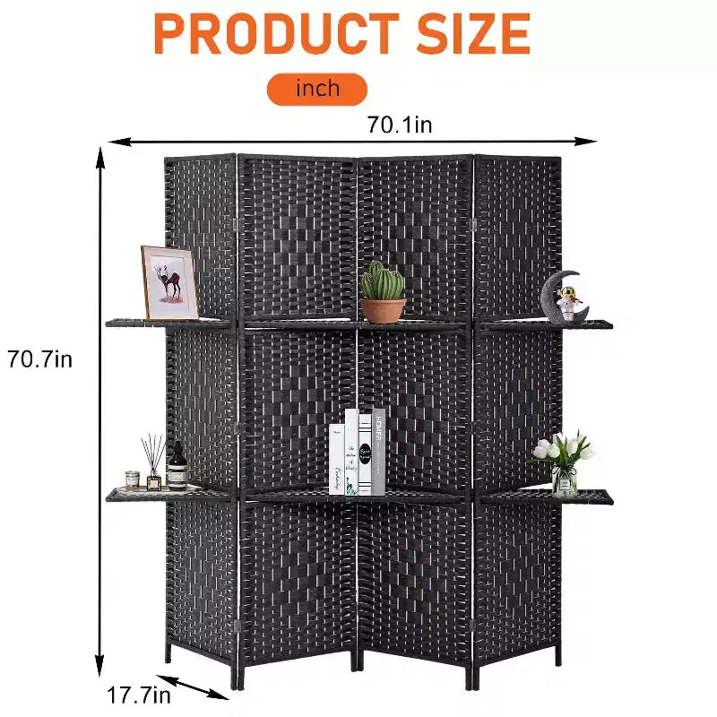 FDW Versatile 4/6 Panel Folding Room Divider Screen Divider Wooden Screen Folding Portable Partition with Built-in Shelves Stylish