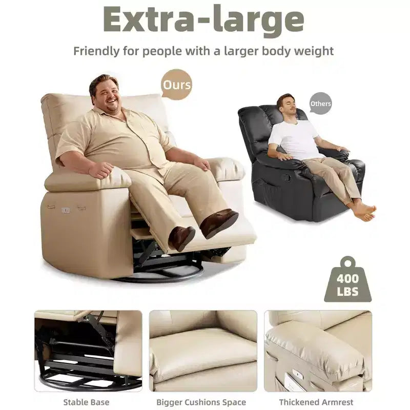 Recliner Chair, Electric Rocker Swivel USB Charger for Adults, with Vibrating Massage and Heating, for Living Room, Bedroom