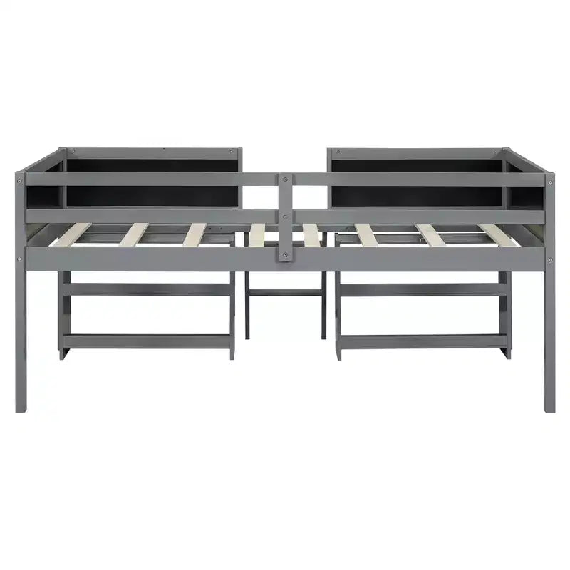Whisen 78''L*39''W Twin Size Low Loft Bed with Two Movable Shelves and Ladder,with Decorative Guardrail Chalkboard