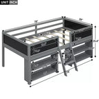 Whisen 78''L*39''W Twin Size Low Loft Bed with Two Movable Shelves and Ladder,with Decorative Guardrail Chalkboard