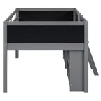 Whisen 78''L*39''W Twin Size Low Loft Bed with Two Movable Shelves and Ladder,with Decorative Guardrail Chalkboard