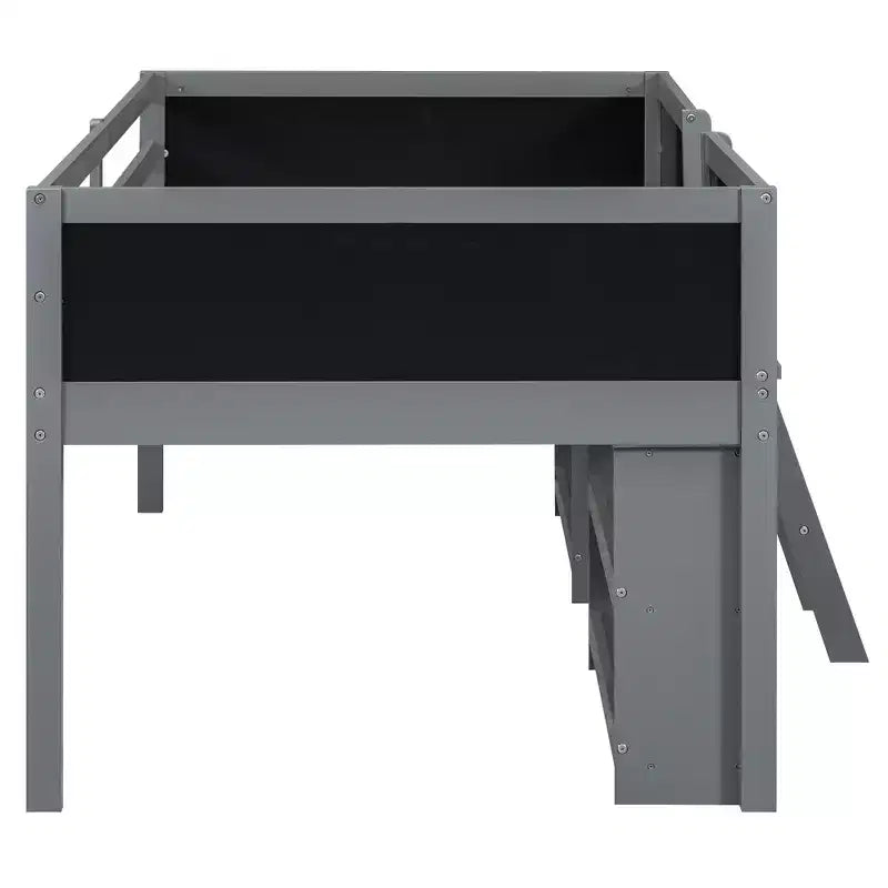 Whisen 78''L*39''W Twin Size Low Loft Bed with Two Movable Shelves and Ladder,with Decorative Guardrail Chalkboard
