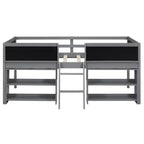 Whisen 78''L*39''W Twin Size Low Loft Bed with Two Movable Shelves and Ladder,with Decorative Guardrail Chalkboard