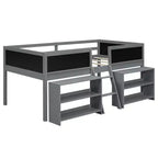Whisen 78''L*39''W Twin Size Low Loft Bed with Two Movable Shelves and Ladder,with Decorative Guardrail Chalkboard