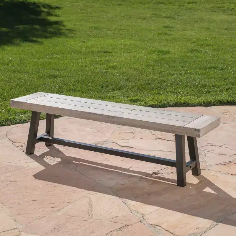 Christopher Knight Home Bowman Outdoor Acacia Wood 63 W Bench with Iron Legs