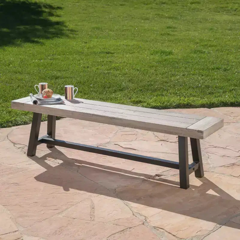 Christopher Knight Home Bowman Outdoor Acacia Wood 63 W Bench with Iron Legs