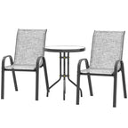 Outsunny 3 Pieces Outdoor Bistro Set, Patio Furniture with Stackable Chairs and Glass Table, High Back Small Patio Set for Balcony, Porch