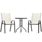 Outsunny 3 Pieces Outdoor Bistro Set, Patio Furniture with Stackable Chairs and Glass Table, High Back Small Patio Set for Balcony, Porch