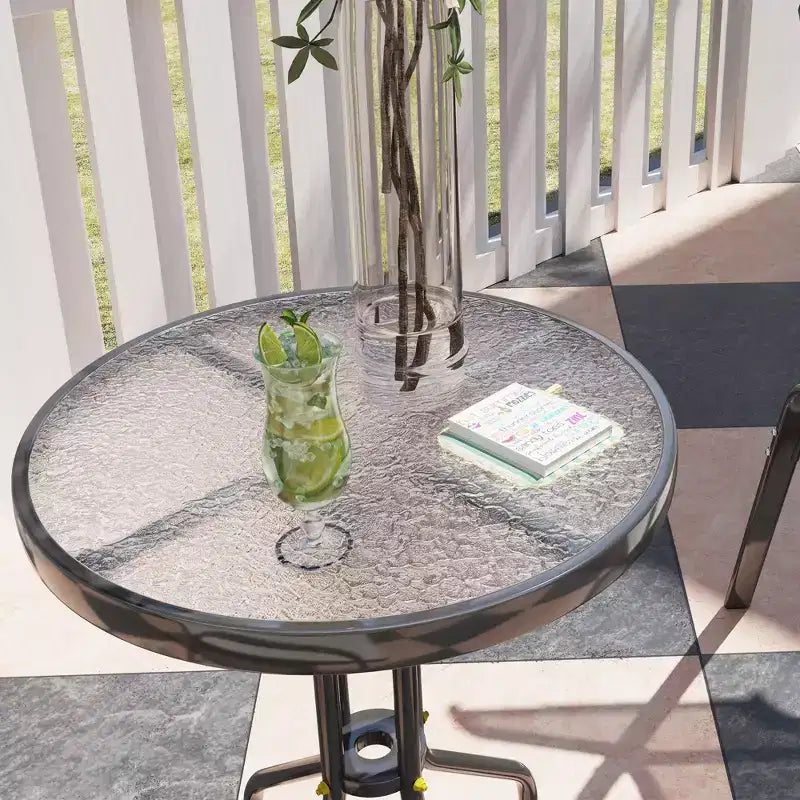 Outsunny 3 Pieces Outdoor Bistro Set, Patio Furniture with Stackable Chairs and Glass Table, High Back Small Patio Set for Balcony, Porch