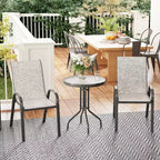 Outsunny 3 Pieces Outdoor Bistro Set, Patio Furniture with Stackable Chairs and Glass Table, High Back Small Patio Set for Balcony, Porch