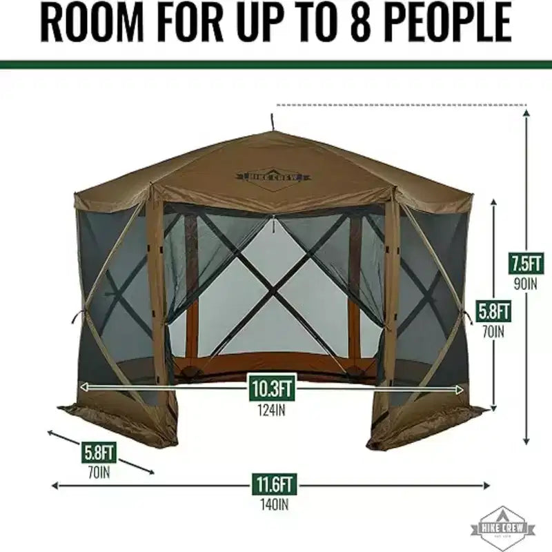 Hike Crew 12 x 12 Pop Up Gazebo, 6-Sided Outdoor Tent Canopy with Stakes, Ropes & More