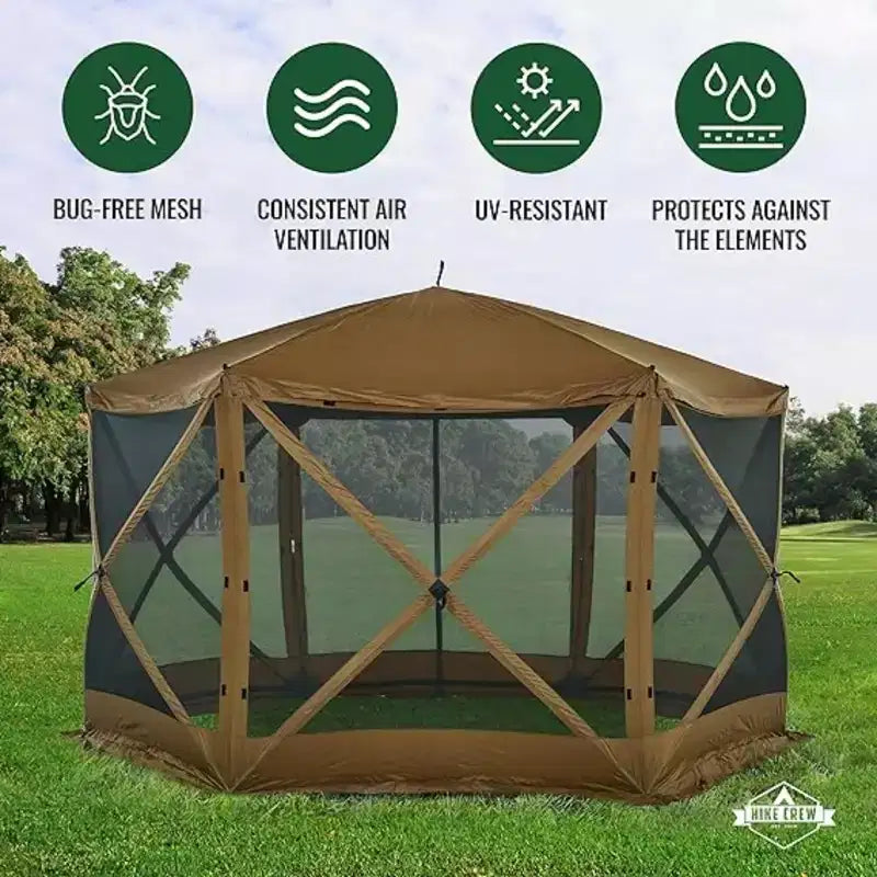 Hike Crew 12 x 12 Pop Up Gazebo, 6-Sided Outdoor Tent Canopy with Stakes, Ropes & More